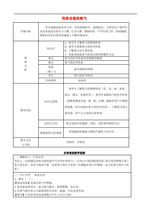 贵州省遵义市务川自治县大坪中学九年级化学全册 2.1 性质活泼的氧气教案 (新版)沪教版