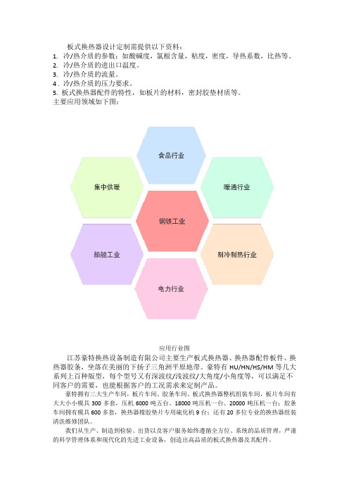 板式换热器设计选型需要的材料