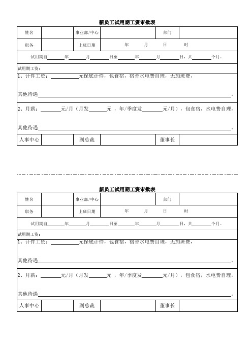 表单二《新员工试用期工资审批表》