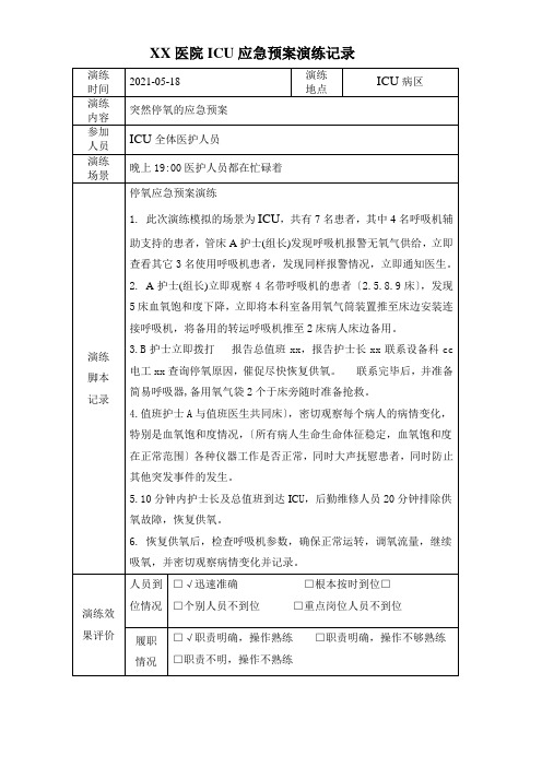 ICU突然停氧的应急预案演练e