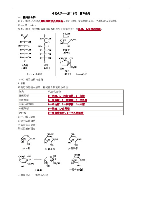 2019主管中药师-基础知识讲义--中药化学--第二单元 糖和苷类