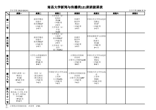 南昌大学2012级新生课表(新闻与传播类)