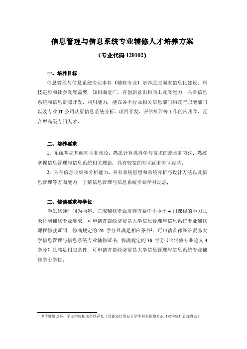 信息管理与信息系统专业辅修人才培养方案