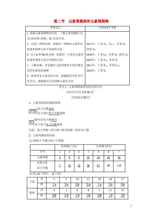 高考化学一轮复习第章物质结构元素周期律第节元素周期表和元素周期律学案