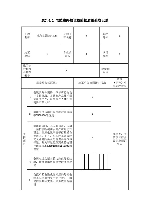 电缆线路敷设检验批质量验收记录