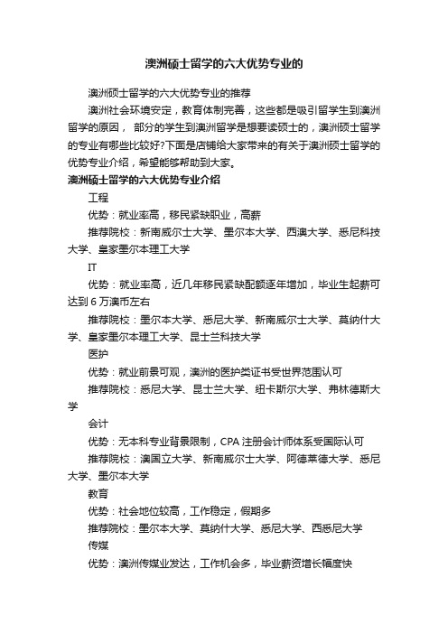 澳洲硕士留学的六大优势专业的