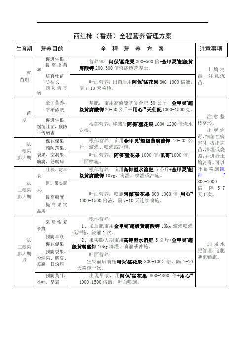 西红柿(番茄)全程营养管理方案