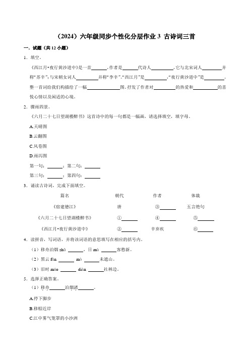 3 古诗词三首(拔尖练习)2024-2025学年六年级上册语文统编版