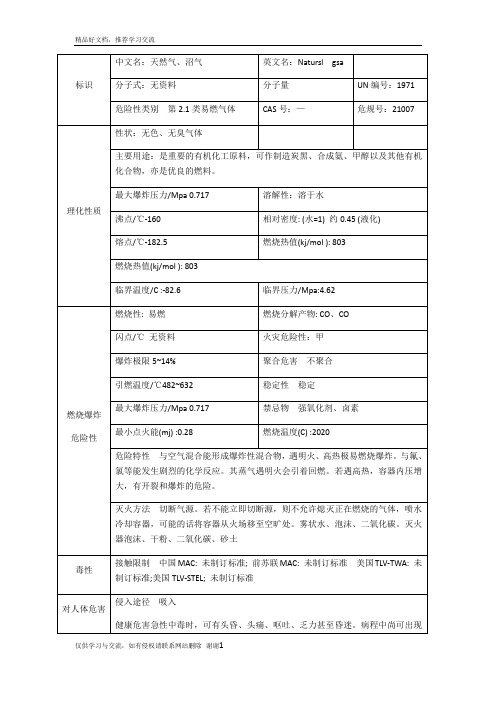 最新天然气的理化性质及危险特性