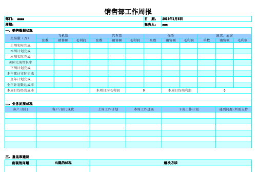 销售部工作周报excel模版 