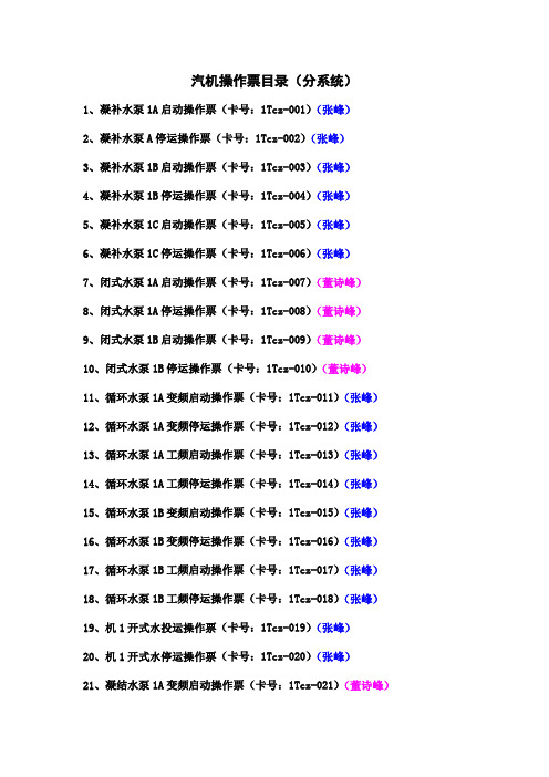 汽机操作票目录(分系统)