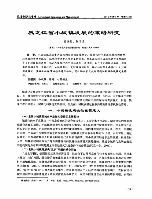 黑龙江省小城镇发展的策略研究