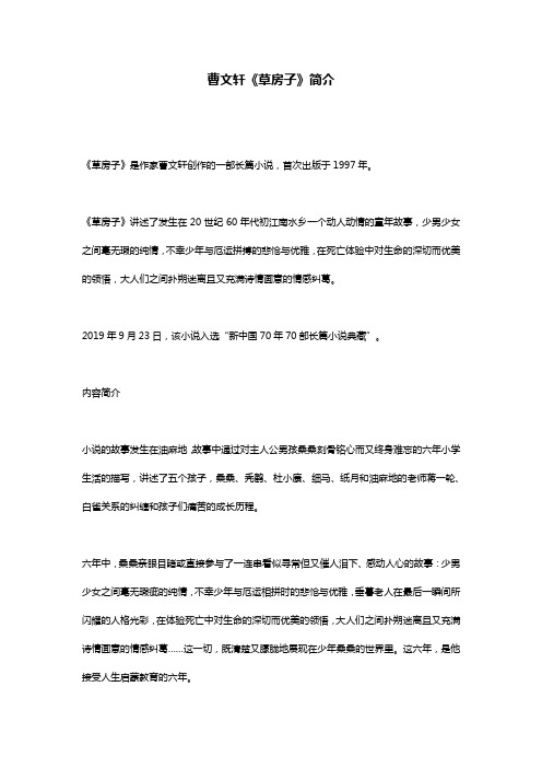 曹文轩《草房子》简介_2