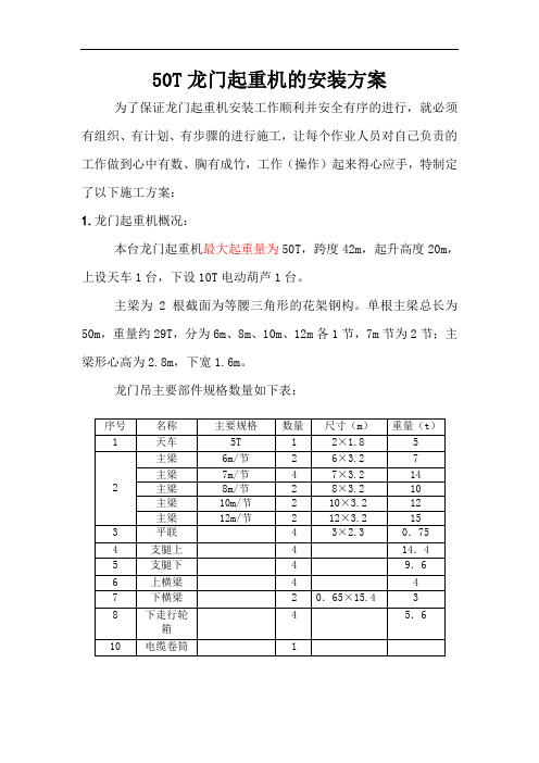 50T龙门起重机的安装与方案