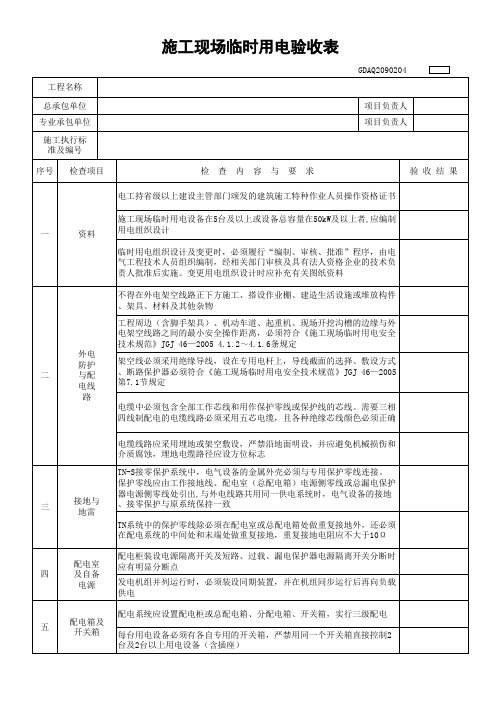 GDAQ2090204施工现场临时用电验收表