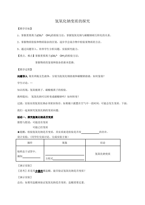 《氢氧化钠变质的实验探究》教案