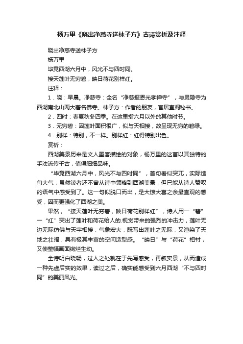 杨万里《晓出净慈寺送林子方》古诗赏析及注释