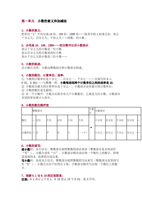 北师大版四年级下册数学知识要点归纳