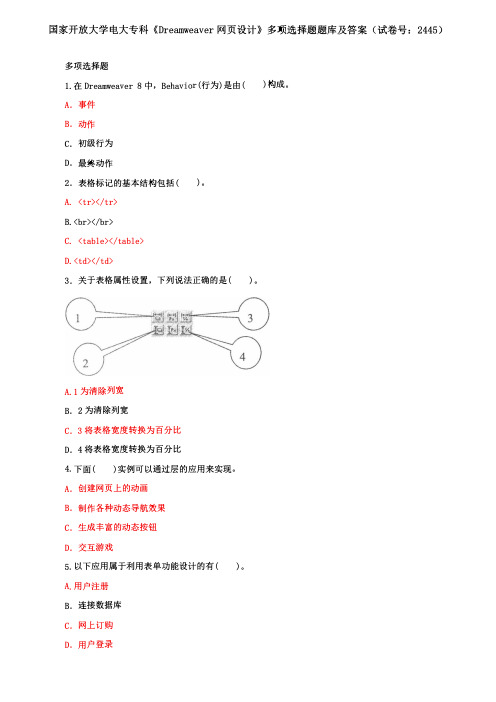 国家开放大学电大专科《Dreamweaver网页设计》多项选择题题库及答案(试卷号：2445)