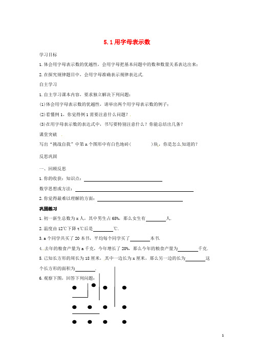 七年级数学上册   第五章  代数式与函数的初步认识   导学案 (新版)青岛版