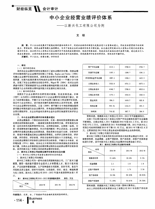 中小企业经营业绩评价体系——以新兴化工有限公司为例