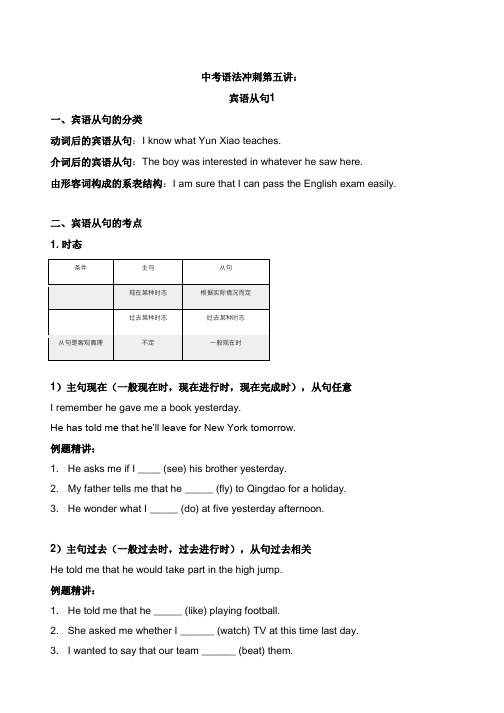 中考英语语法冲刺-宾语从句讲义