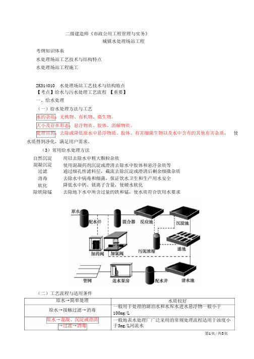 二建-市政公用实务水处理场站工艺技术与结构特点