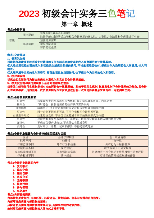 2023年初级会计实务三色笔记(共26页)打印版