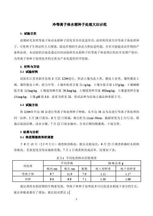 冷等离子体种子处理水稻大田示范