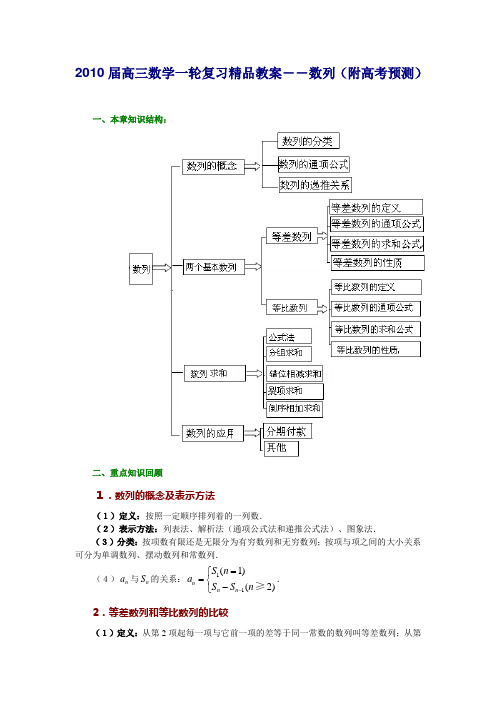 【新课标人教版B】2010-2011届高三数学第一轮复习优秀教案系列:第三章数列