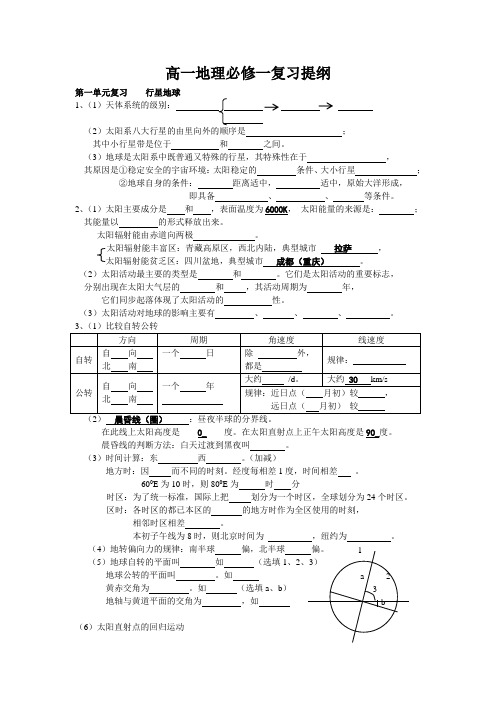 高一地理新课程人教版必修一复习提纲