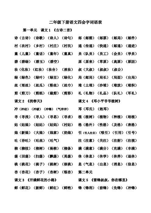 二年级下册语文四会字词语表(1)