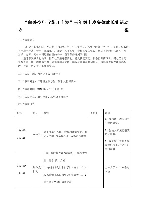 “向善少花开十岁.”十岁成长礼方案