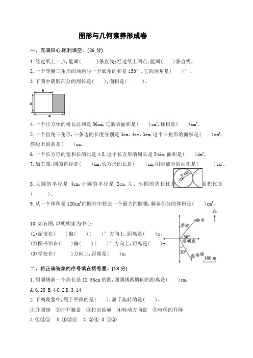 人教版2019-2020学年六年级数学第二学期图形与几何检测题(含答案)