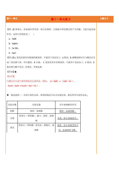 九年级化学下册 第十一单元 盐 化肥复习导学案 (新版)新人教版