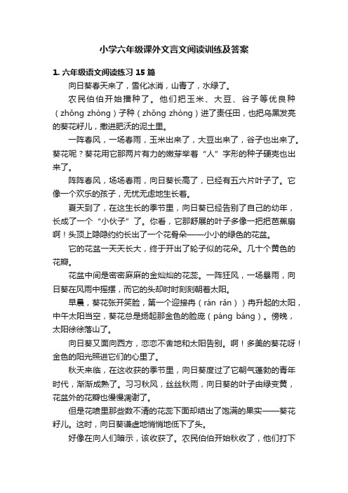 小学六年级课外文言文阅读训练及答案