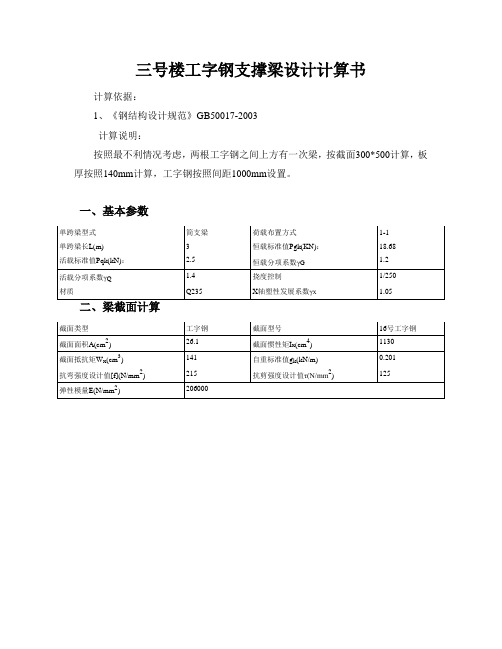 三号楼支模工字钢支撑梁设计计算书_20151119_135027311