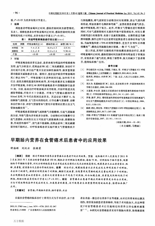 早期肠内营养在食管癌术后患者中的应用效果