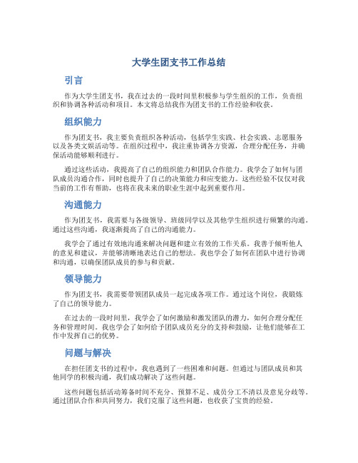 大学生团支书工作总结