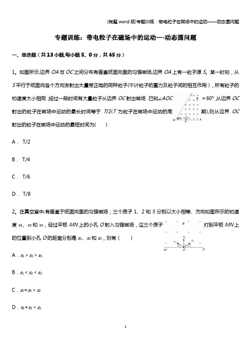 (完整word版)专题训练：带电粒子在磁场中的运动——动态圆问题