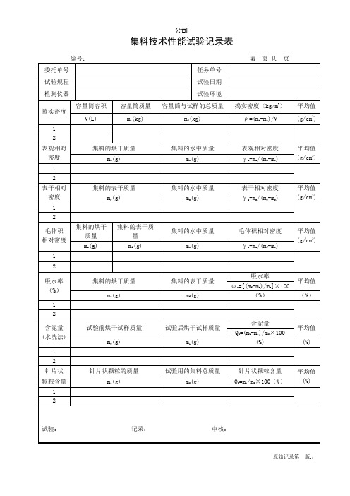 集料技术性能试验记录表