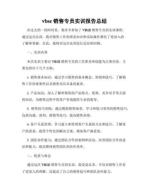 vbse销售专员实训报告总结