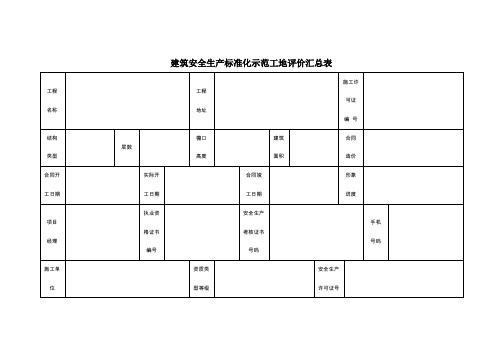 建筑安全生产标准化示范工地评价汇总表