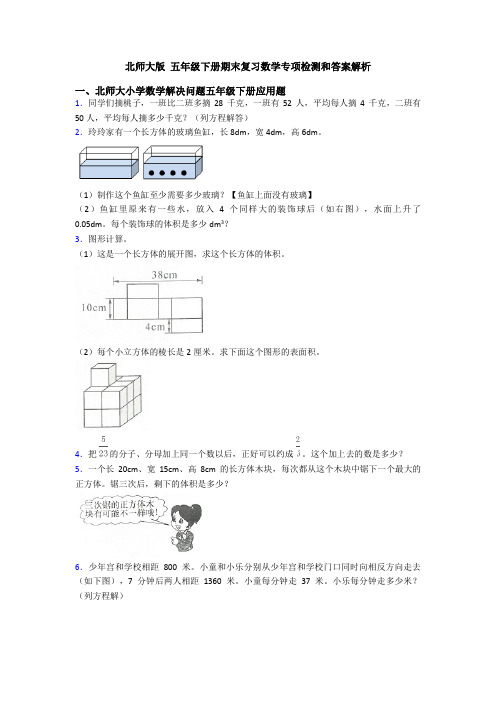 北师大版 五年级下册期末复习数学专项检测和答案解析