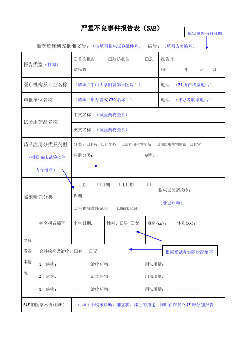 SAE报告表填报指引