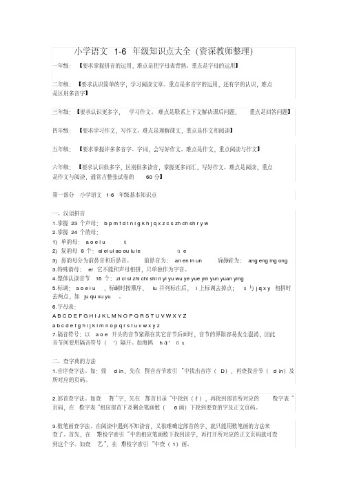 小学语文1-6年级知识点大全(资深教师整理)教学提纲