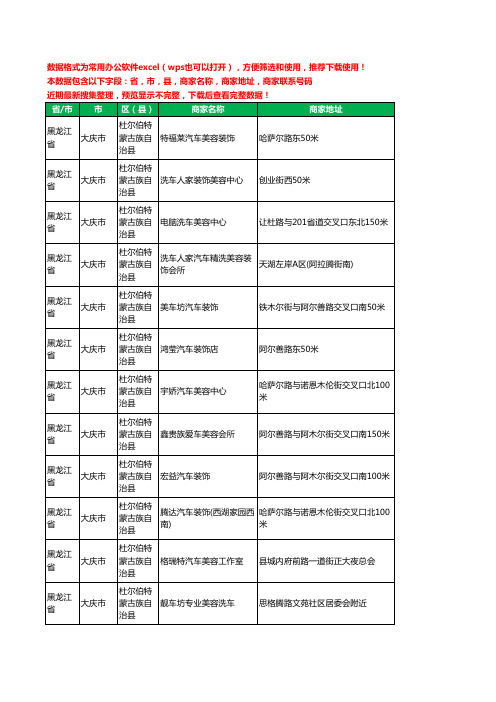 2020新版黑龙江省大庆市杜尔伯特蒙古族自治县汽车装饰工商企业公司商家名录名单联系电话号码地址大全19家