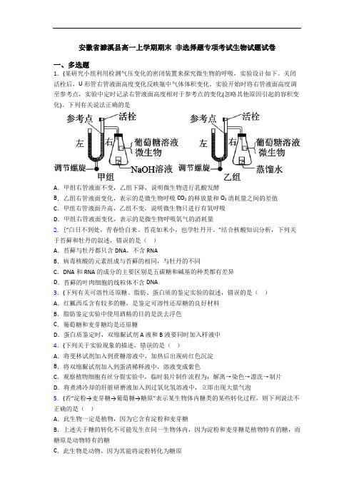 安徽省濉溪县高一上学期期末 非选择题专项考试生物试题试卷