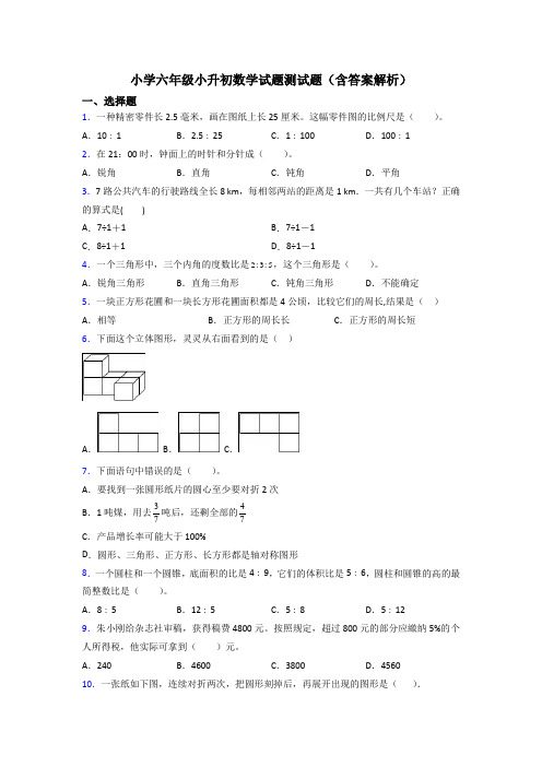 小学六年级小升初数学试题测试题(含答案解析)