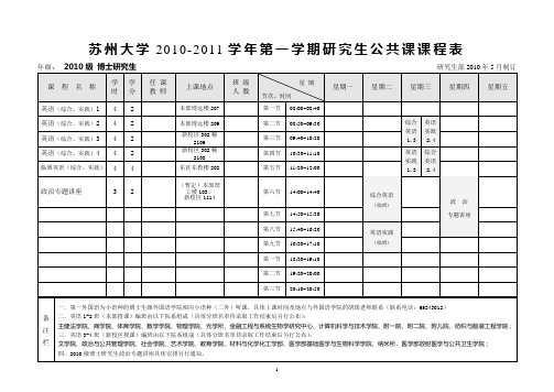 苏州大学2010-2011学年第一学期研究生公共课课程表